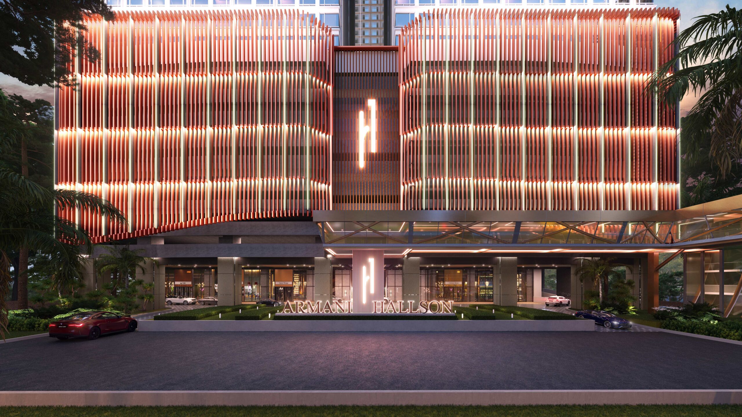 Artist’s impression of the landscaped Armani Hallson arrival court